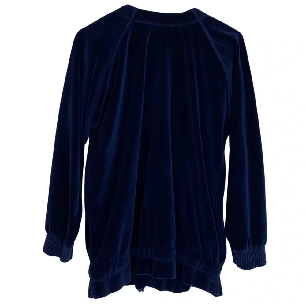 Vintage 90s Velour Grandma Cardigan Size Small Navy Blue Retro Velvet Shirt Top